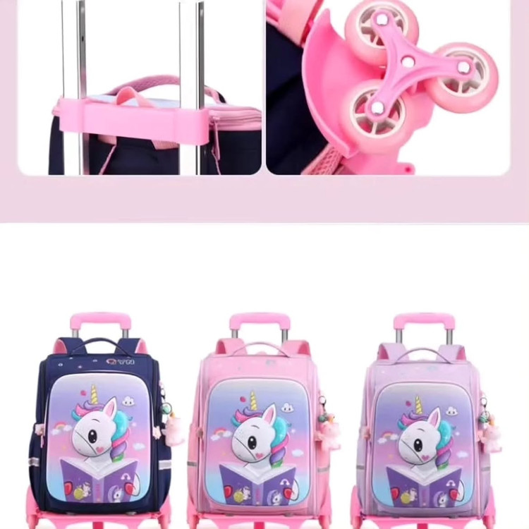 کیف کوله پشتی چرخدار طرح پونی تکشاخ اسب کتابخوان دخترانه